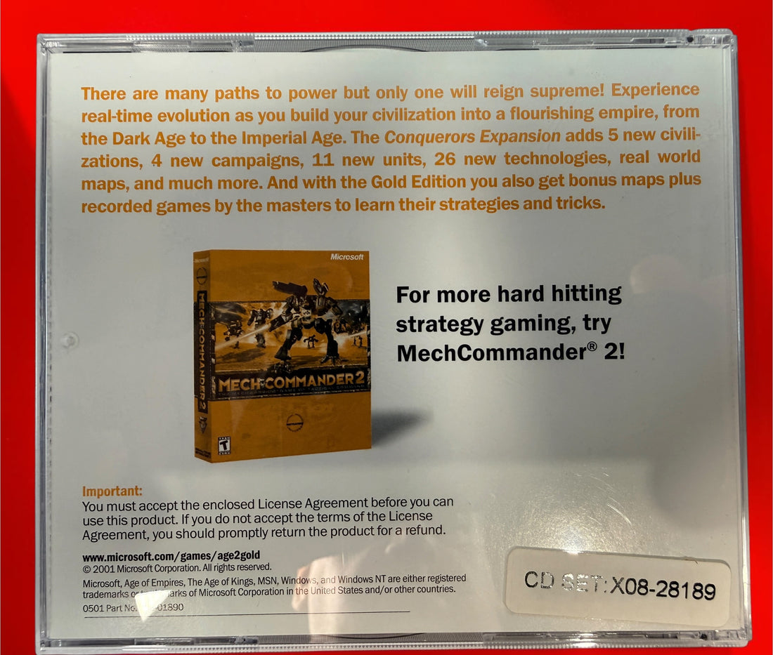 Age of Empires II Gold Edition 2001 PC big box with Age of Kings, Conquerors Expansion, 2-CD set and original printed materials.