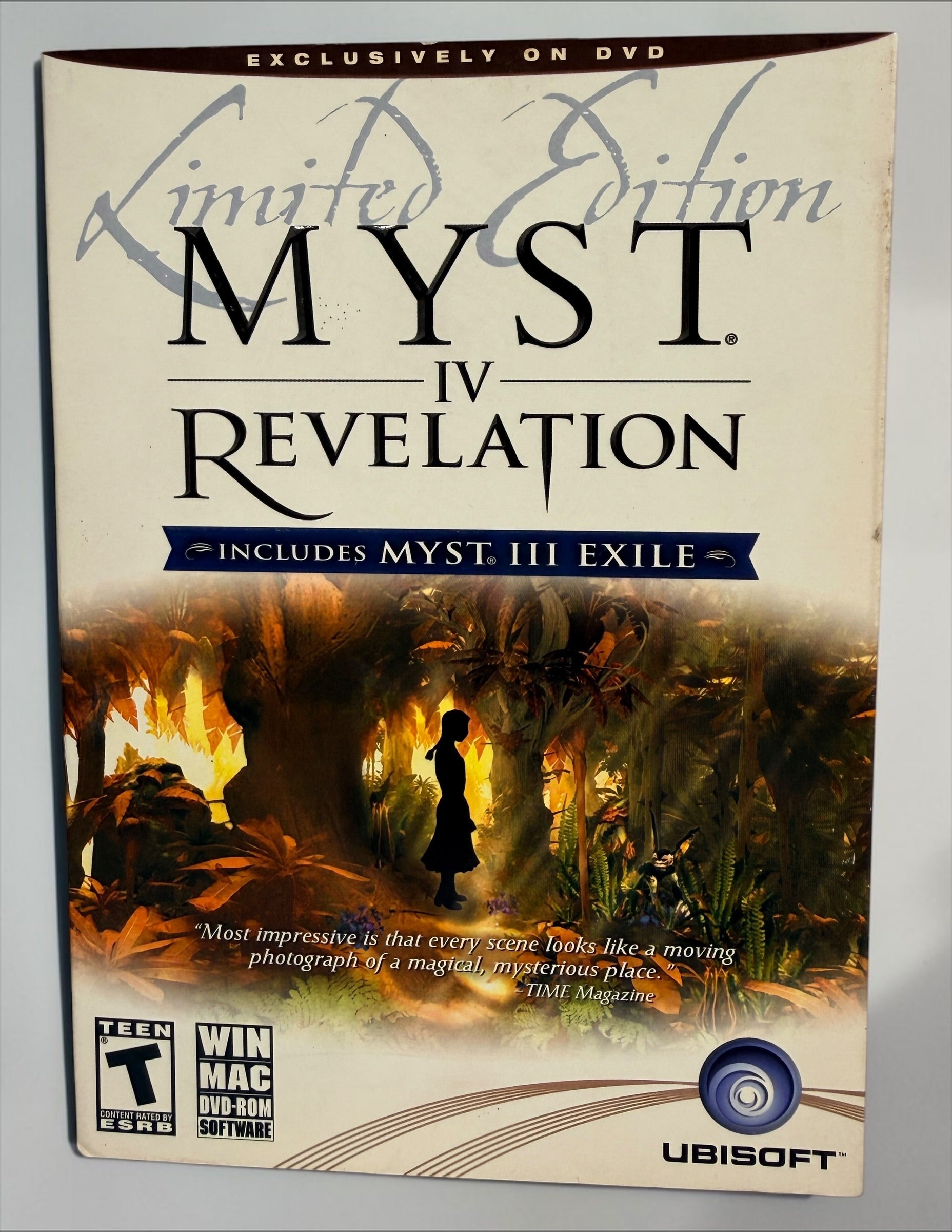 2004 Myst IV: Revelation Limited Edition for PC/Mac with Myst III: Exile, 3 discs and original packaging. Classic Ubisoft adventure game set.