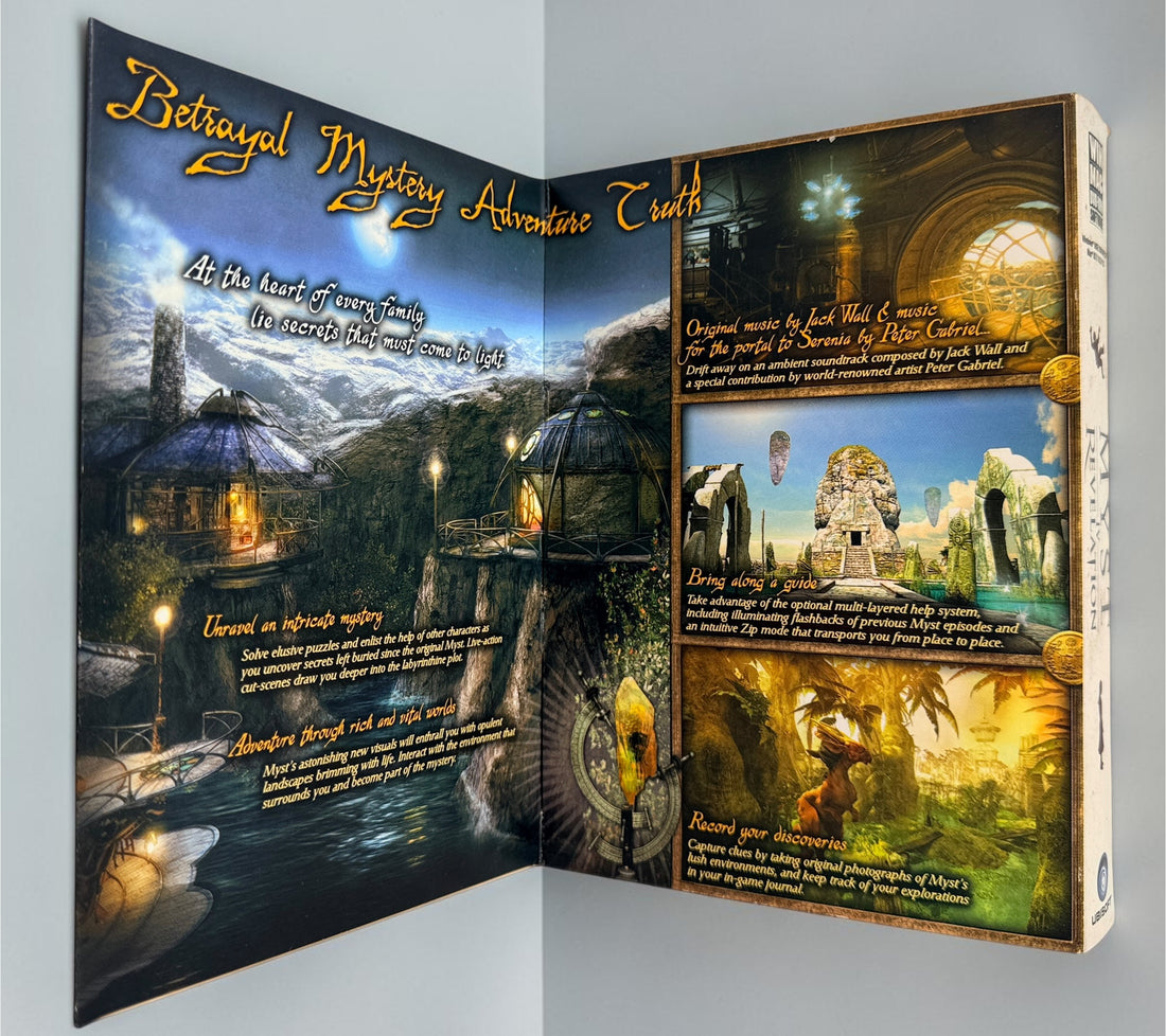 2004 Myst IV: Revelation Limited Edition for PC/Mac with Myst III: Exile, 3 discs and original packaging. Classic Ubisoft adventure game set.
