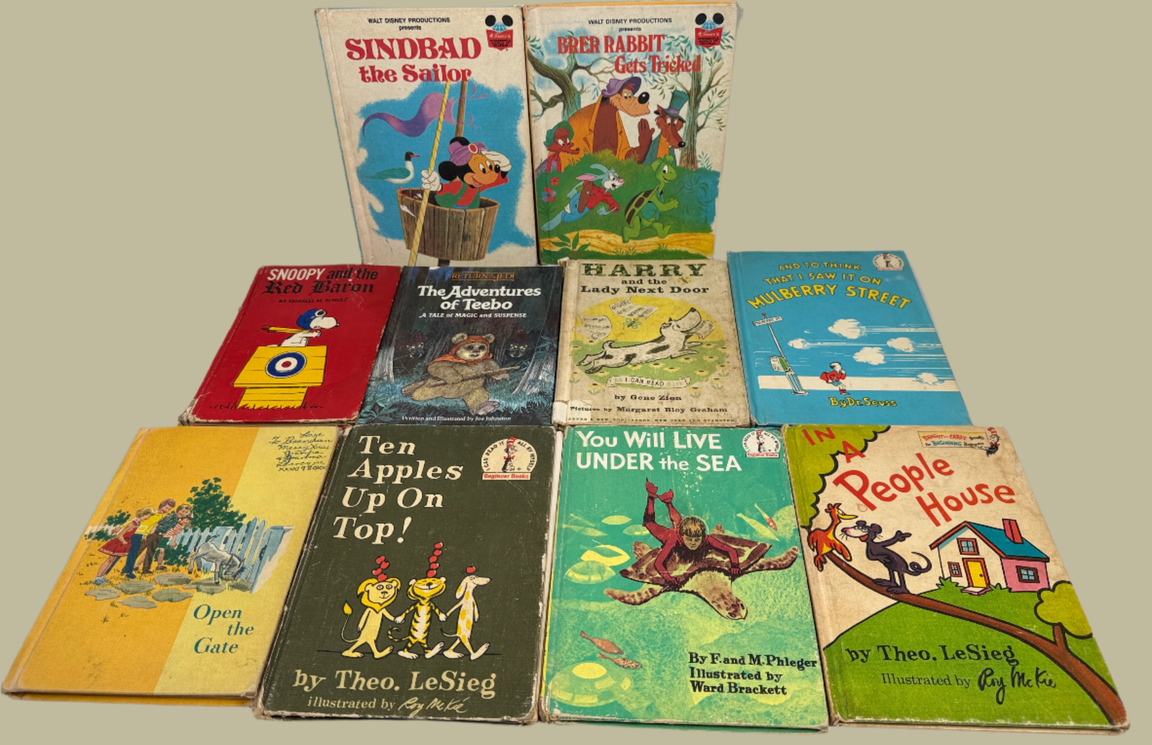 Vintage Children’s Book Lot (10) – Dr. Seuss Early Printing, Snoopy 1st Ed, Theo LeSieg, Classics – Mulberry Street, Ten Apples, People House