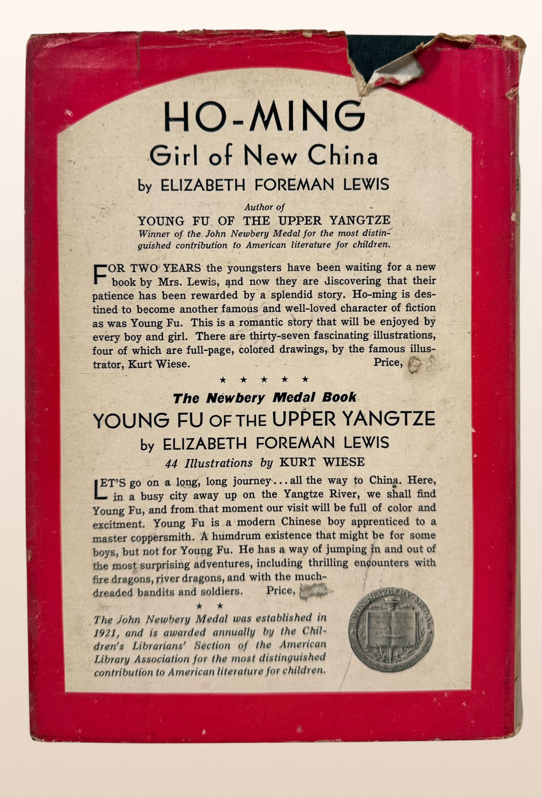 1934 first edition Ho-Ming: Girl of New China by Elizabeth Foreman Lewis, illustrated by Kurt Wiese, with scarce original illustrated dust jacket.