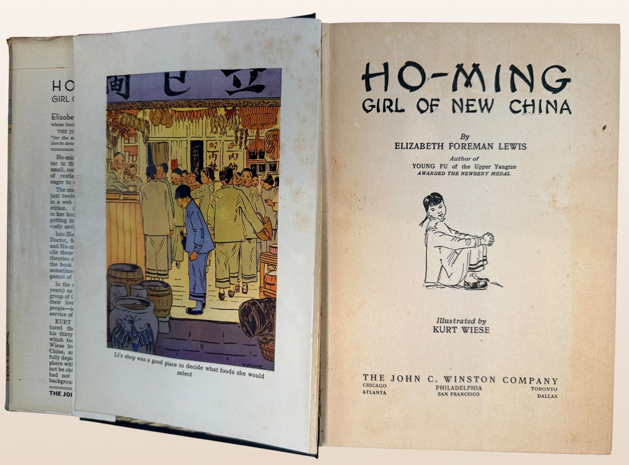 1934 first edition Ho-Ming: Girl of New China by Elizabeth Foreman Lewis, illustrated by Kurt Wiese, with scarce original illustrated dust jacket.