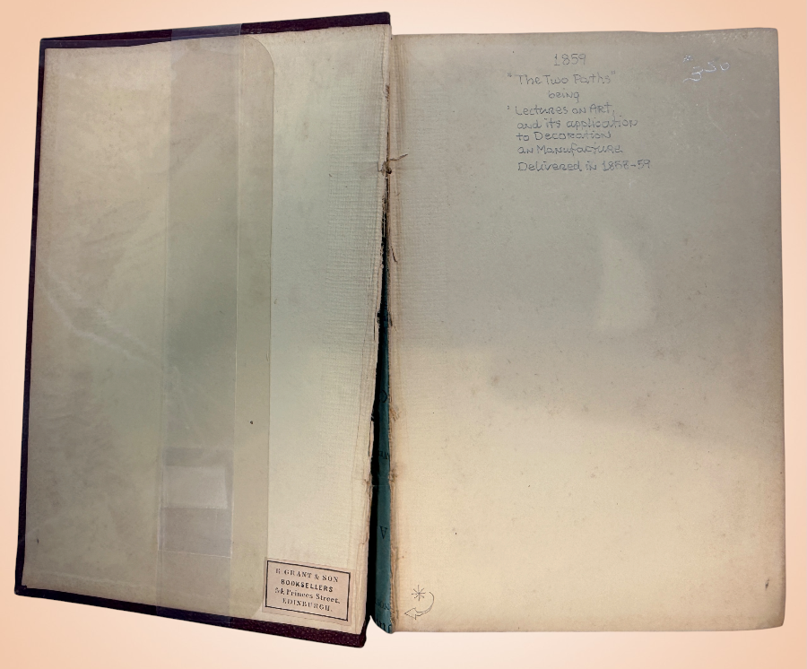 1859 first edition of John Ruskin’s The Two Paths, published by Smith, Elder &amp; Co., London. Original Victorian cloth binding with illustrated plate.