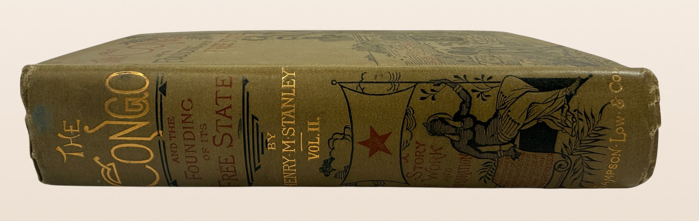 1885 first London edition of Henry M. Stanley’s The Congo, Vol. II, with original illustrated cloth binding, engravings and folding map.