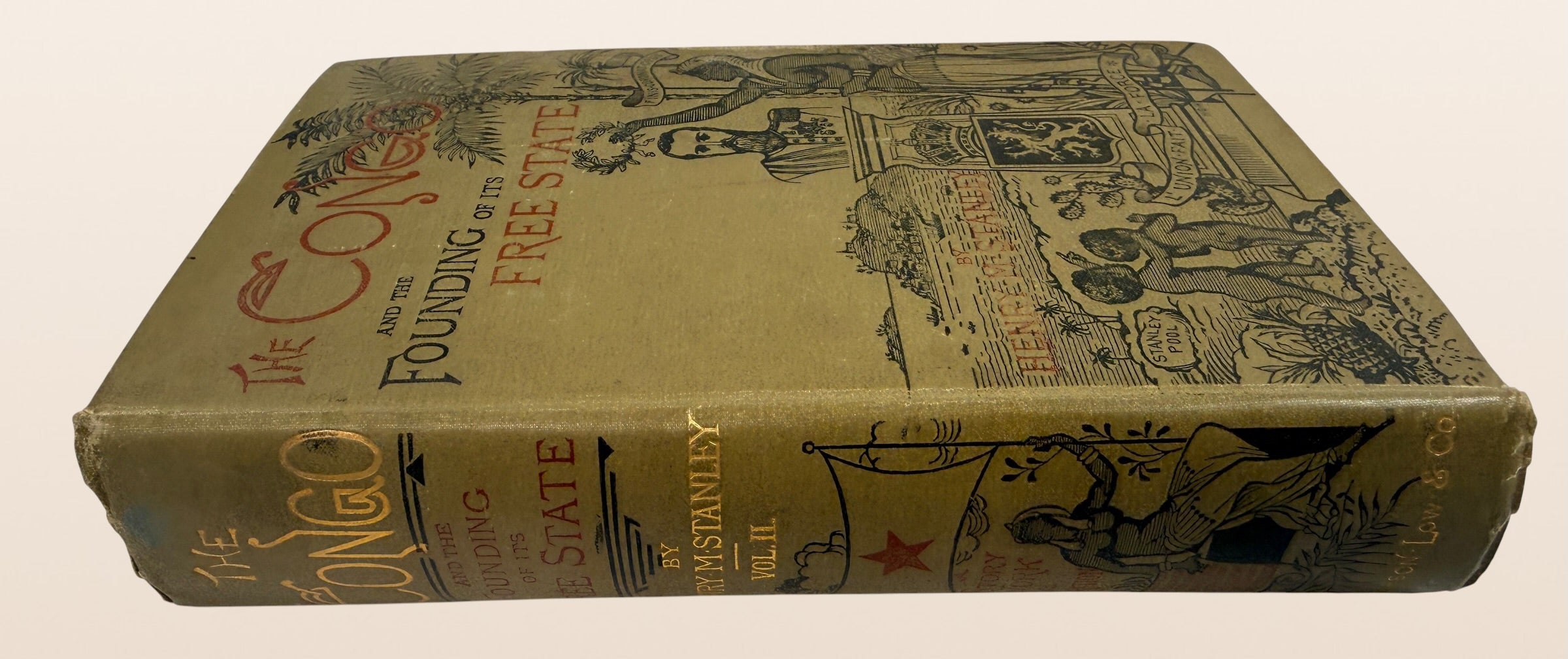 1885 first London edition of Henry M. Stanley’s The Congo, Vol. II, with original illustrated cloth binding, engravings and folding map.