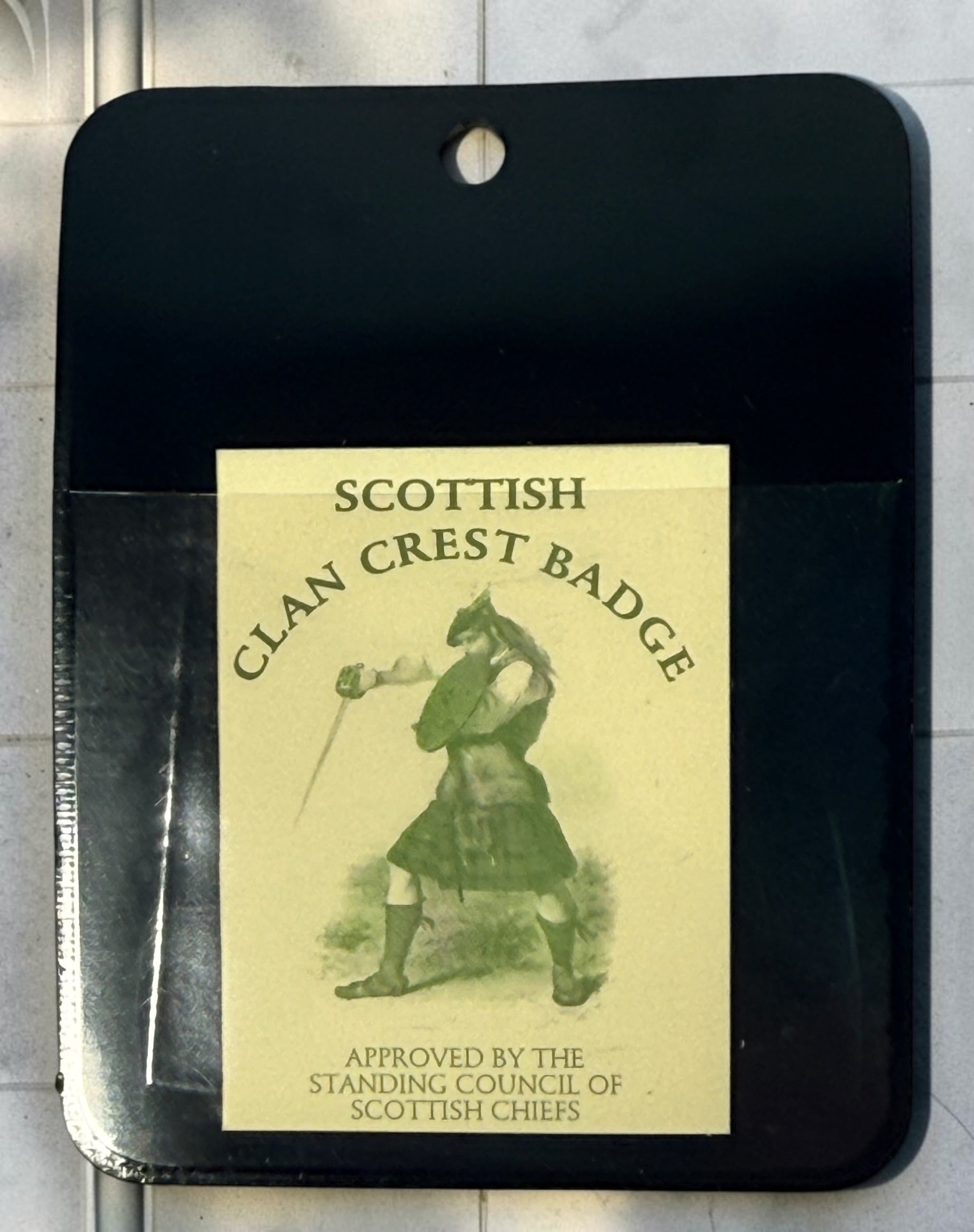 Cunningham Scottish clan crest pewter badge featuring the “Over Fork Over” motto and unicorn crest, complete with green presentation box and card.