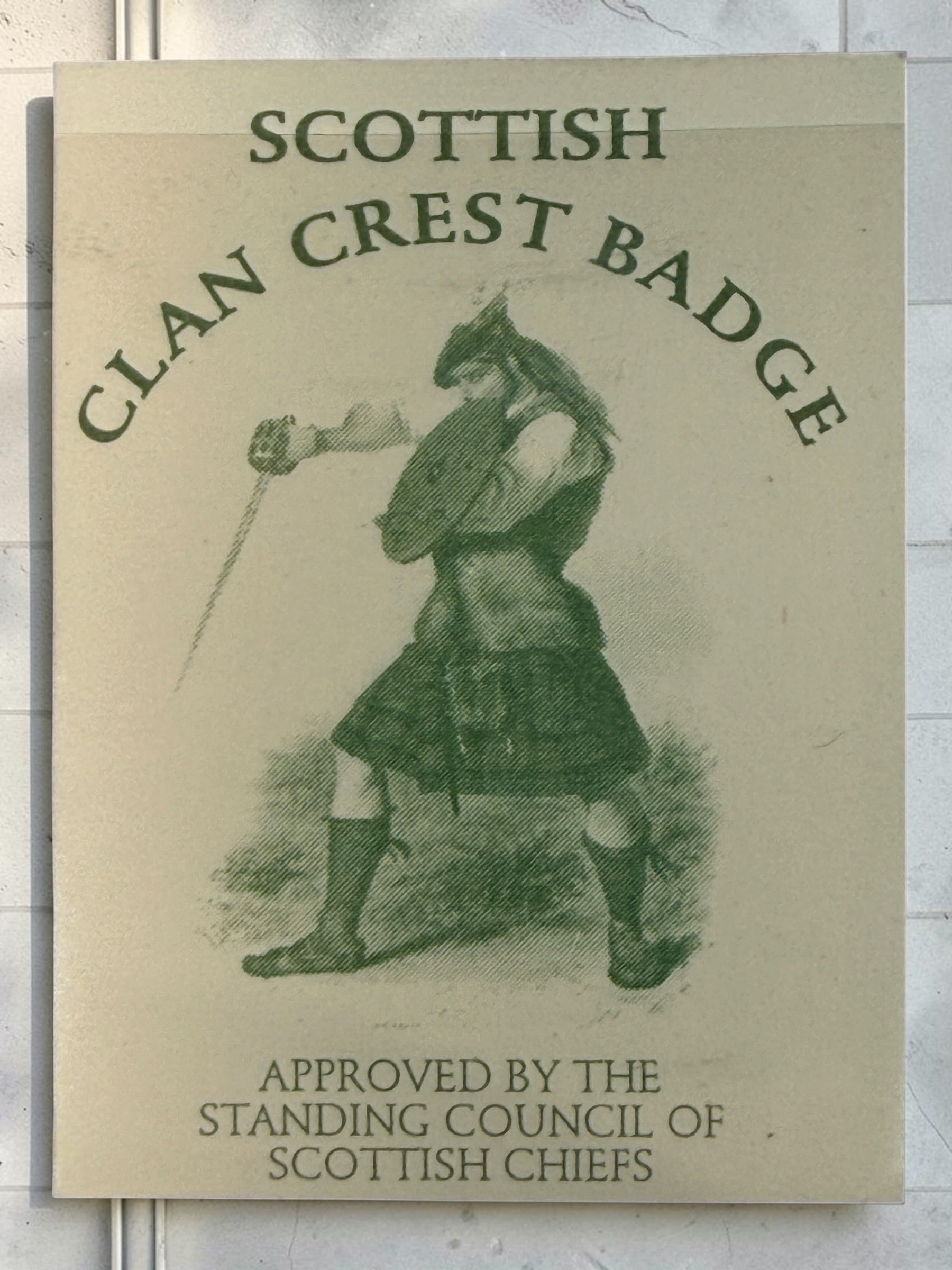 Cunningham Scottish clan crest pewter badge featuring the “Over Fork Over” motto and unicorn crest, complete with green presentation box and card.