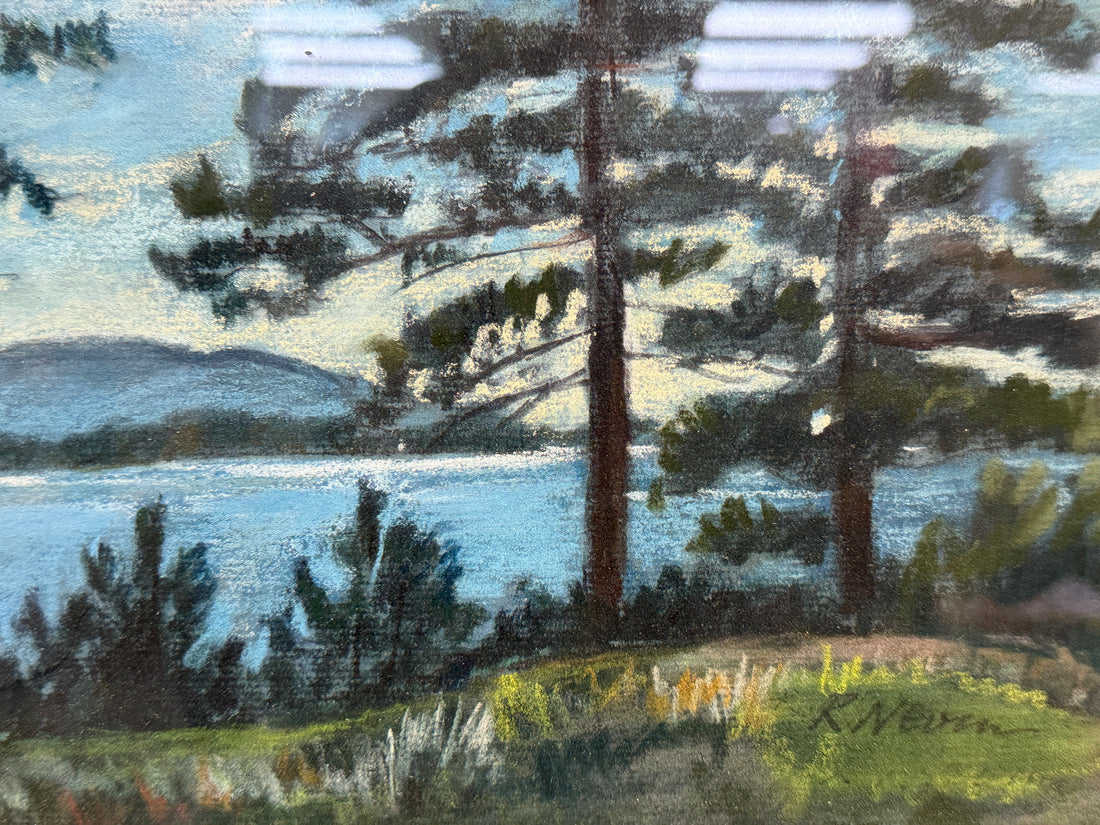Pastel encadré du milieu du siècle « Lac Brome » – Richard Nevin