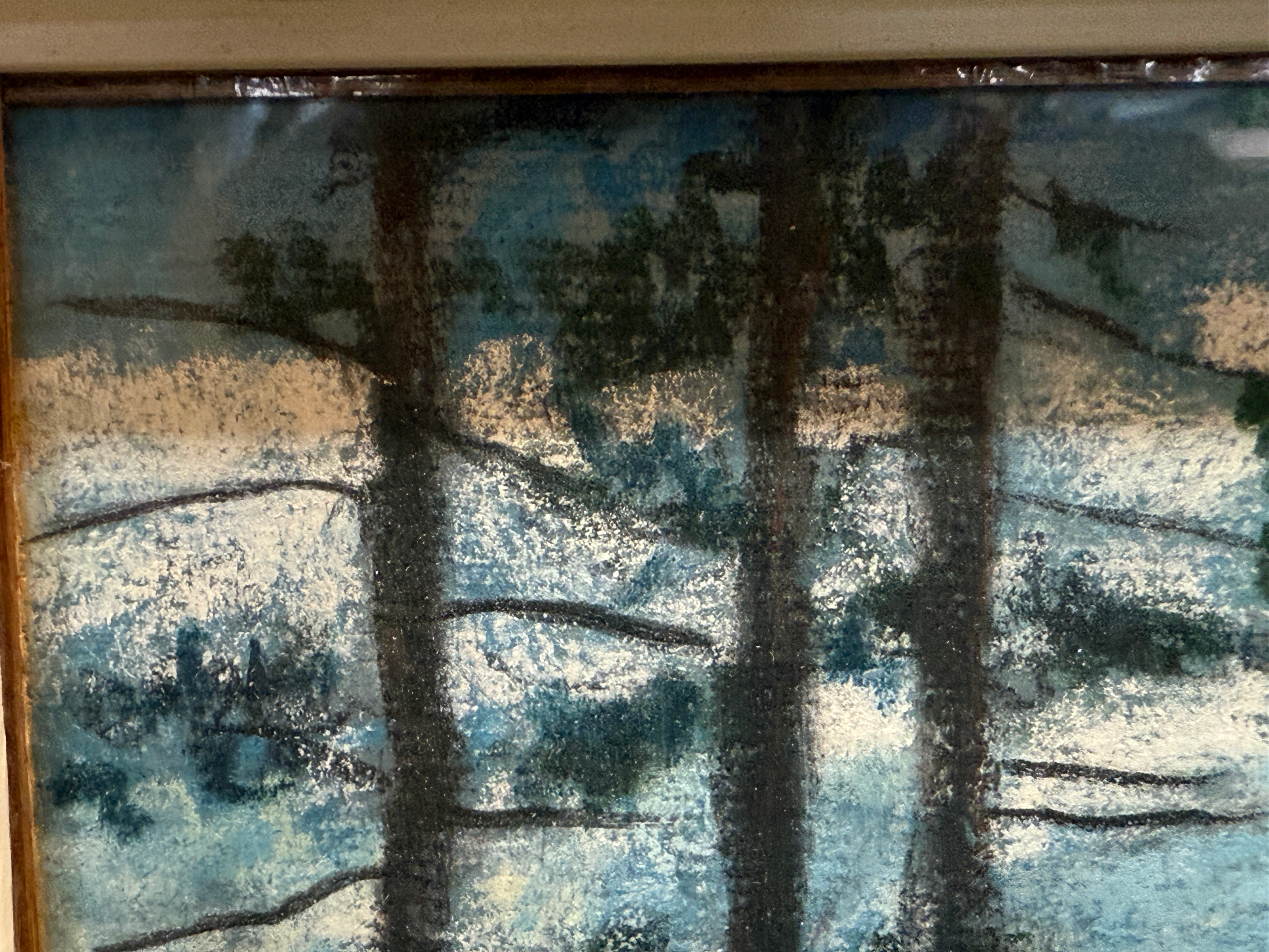 Pastel encadré du milieu du siècle « Lac Brome » – Richard Nevin