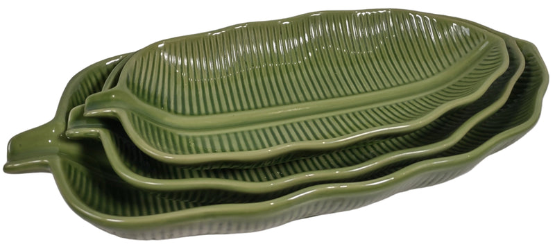 Vintage 1980s Banana Leaf Serving Bowl Set - 3 pcs