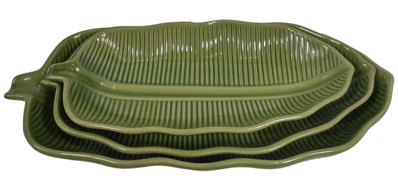 Vintage 1980s Banana Leaf Serving Bowl Set - 3 pcs