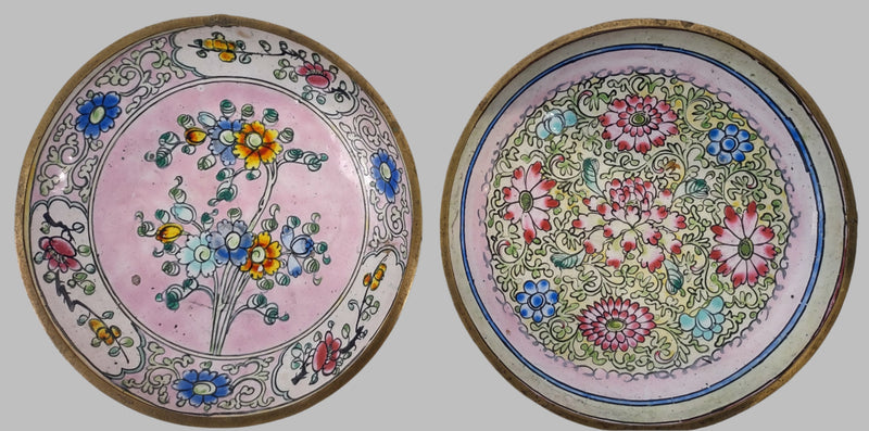 Set of 4 , Antique Chinese Cloisonné Plates with Floral Motifs