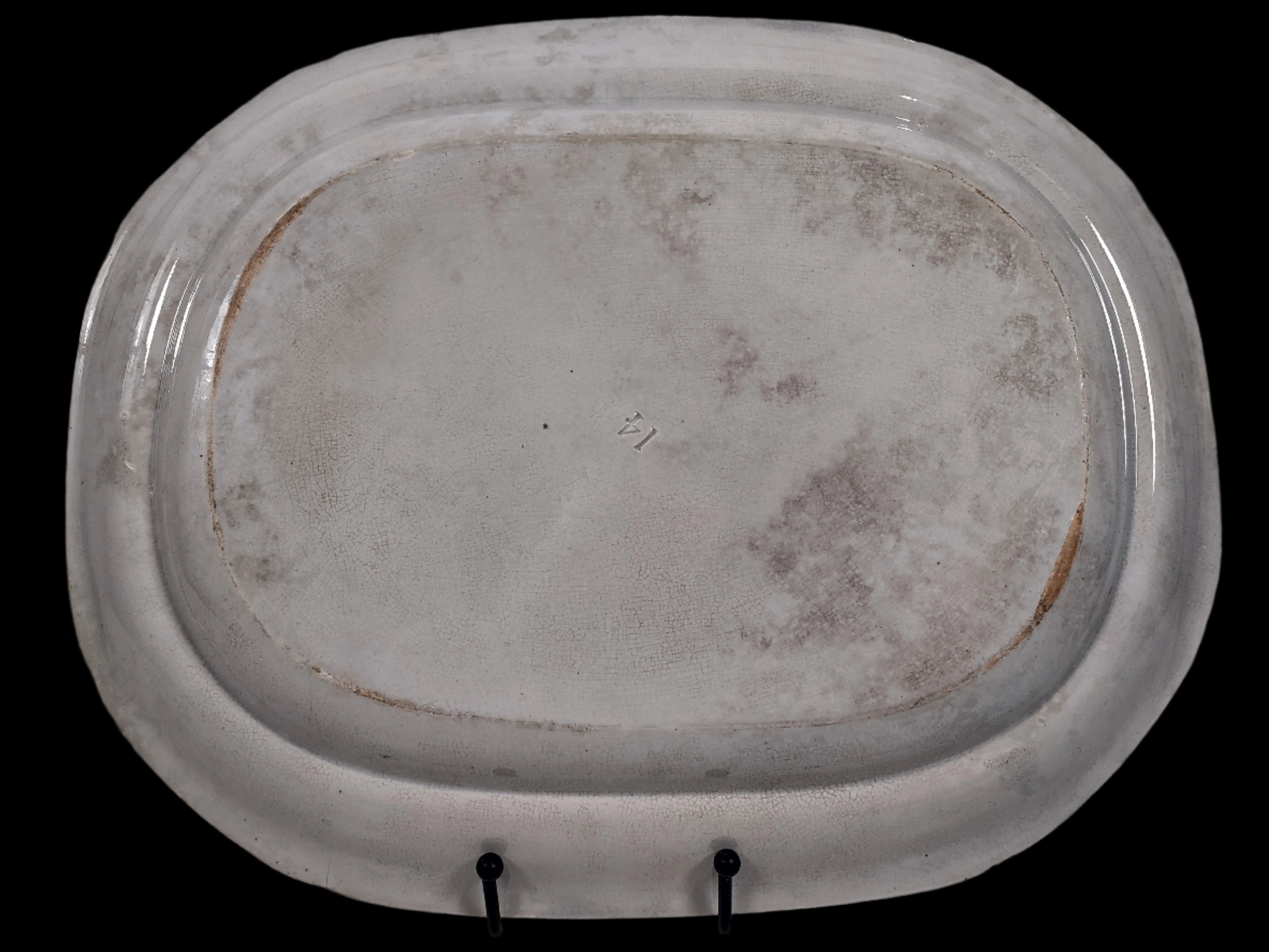 Antique English Staffordshire Blue Transferware Platter, 1825 Falls of Killarney