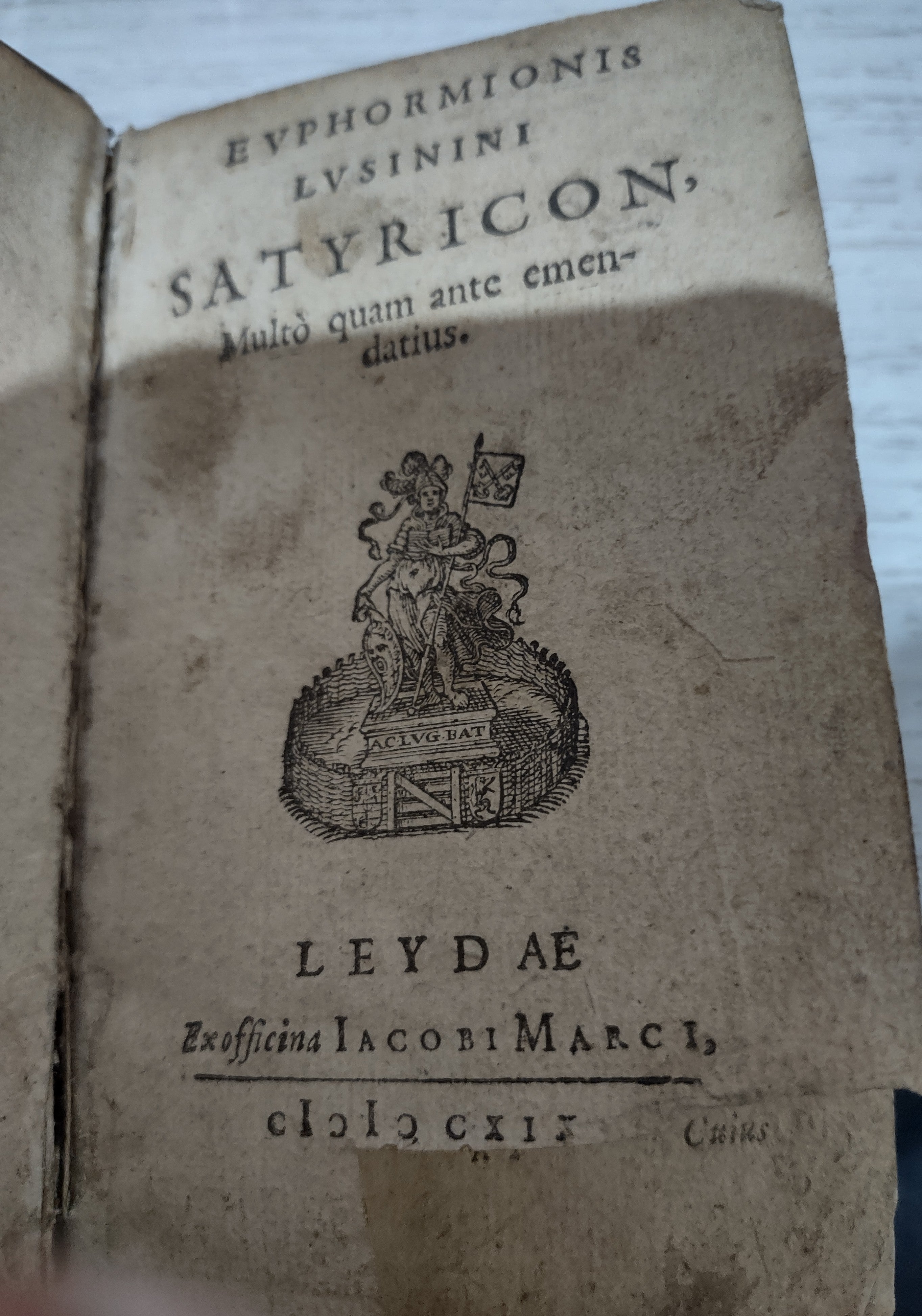 Livre ancien et rare 1619, Evphormionis Lvsinini Satyricon,
