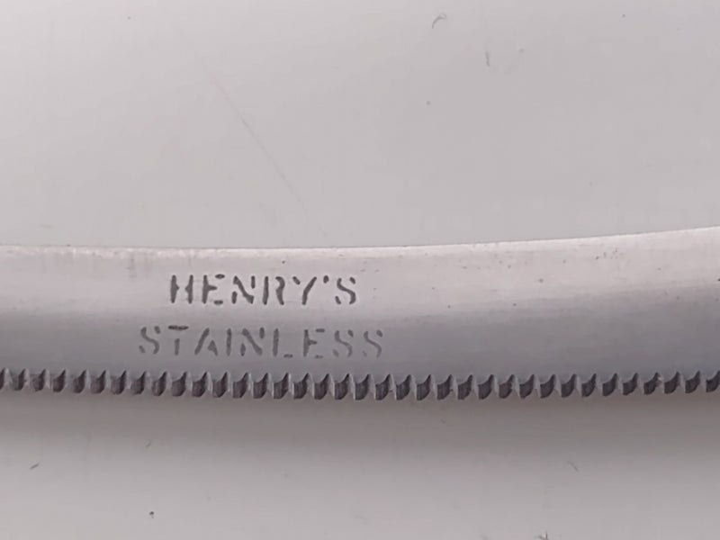 Set of 6 Vintage Stainless Steel, Amber Bakelite Handle Serrated Steak Knife, Henrys