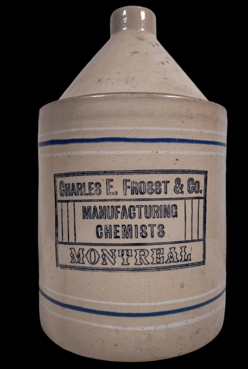 Antique Stoneware Jug Crock, Charles E. Frosst & Co. Chemists, Montreal