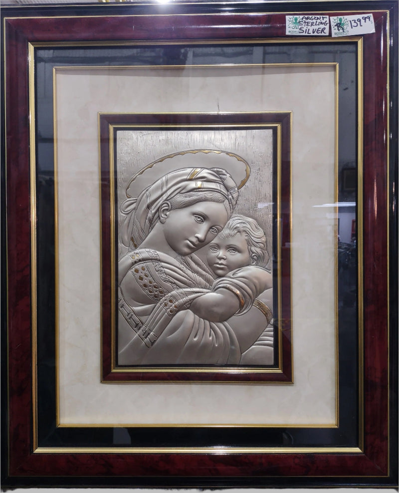 Framed Art . Mother & Child. Sterling Silver