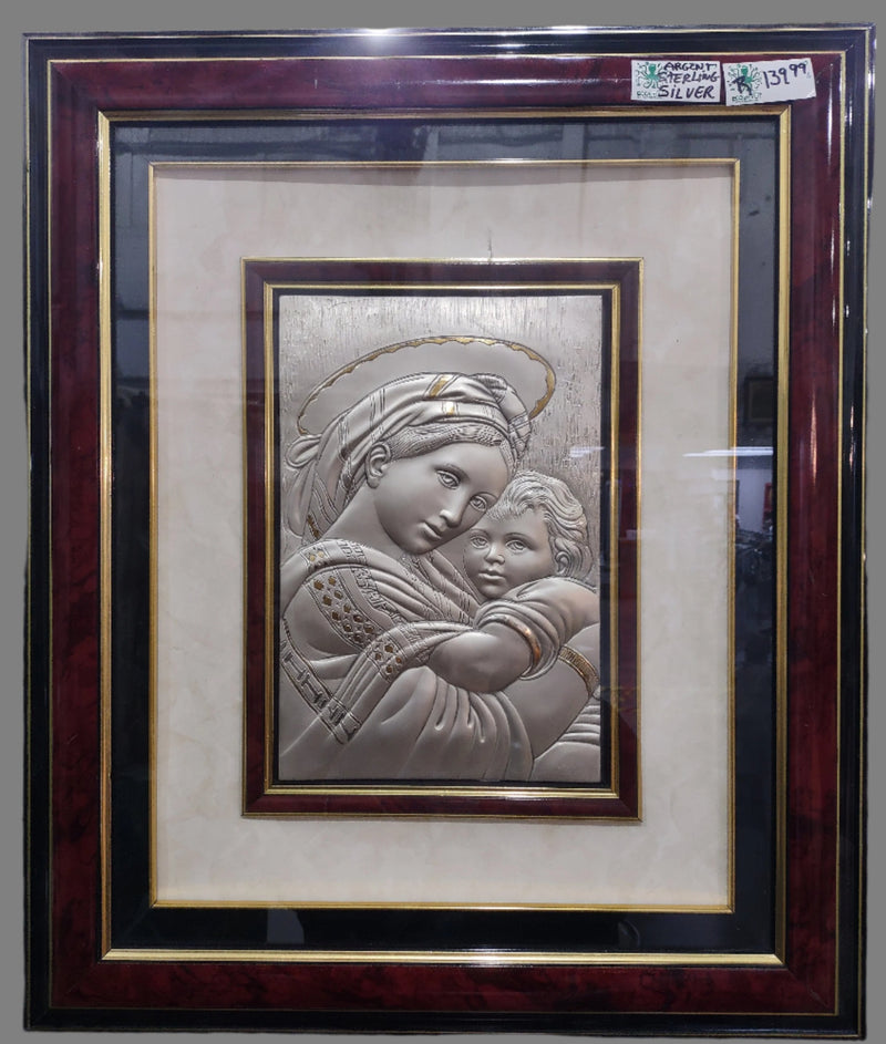 Framed Art . Mother & Child. Sterling Silver