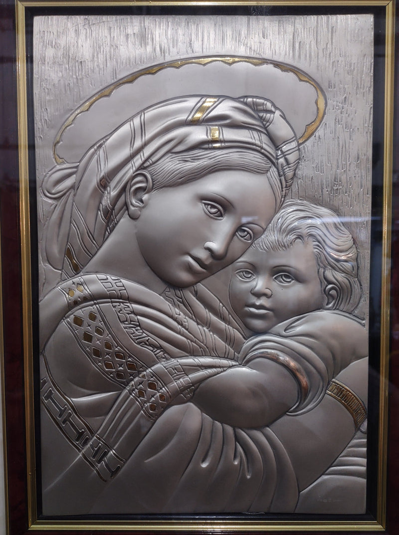 Framed Art . Mother & Child. Sterling Silver