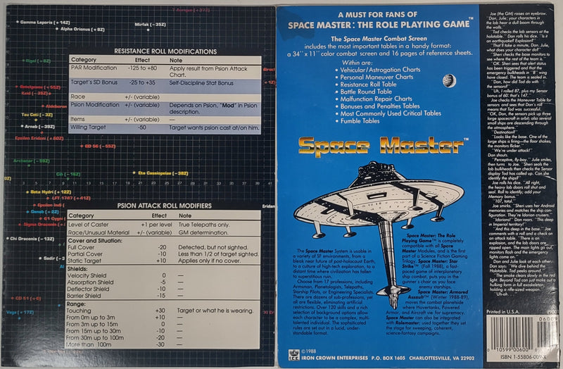 Space Master 1992 Science Fiction Role Playing Game ,Rulebook ICE 9000