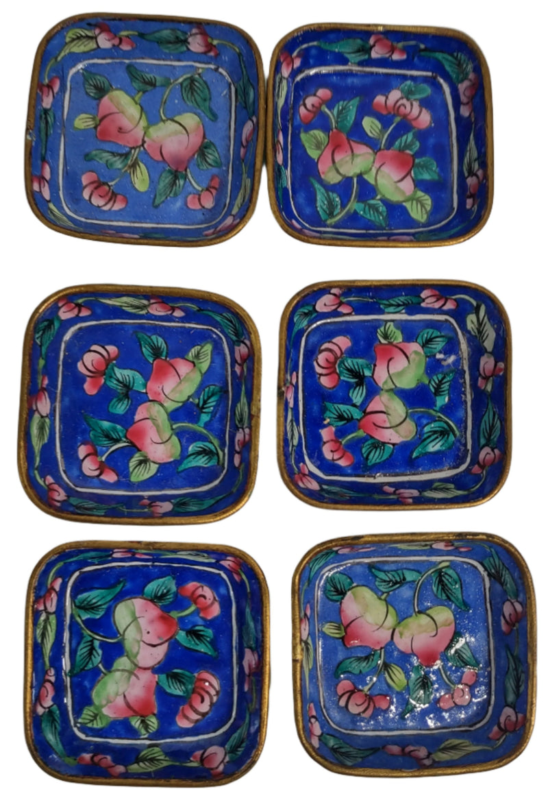 Vintage Set of 6 Enameled Metal Cloisonne Dip Trays