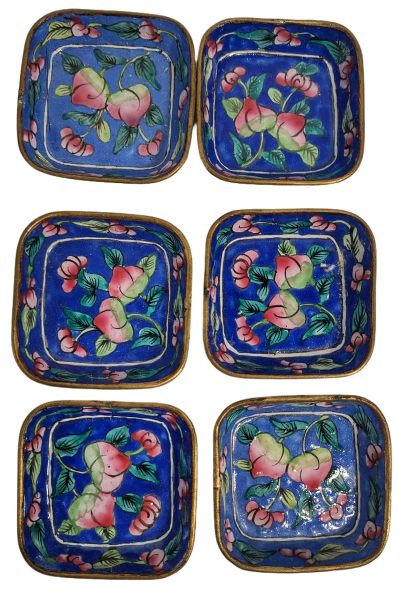 Vintage Set of 6 Enameled Metal Cloisonne Dip Trays