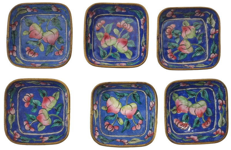 Vintage Set of 6 Enameled Metal Cloisonne Dip Trays