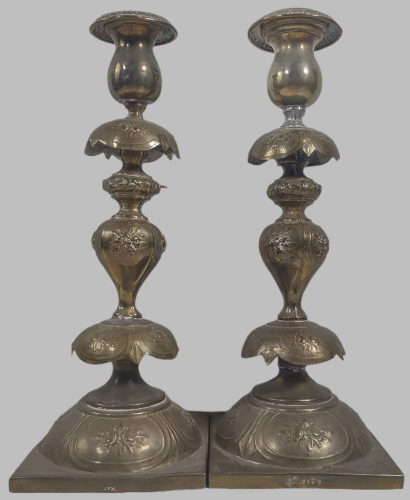 Pair of Antique Candlesticks Holders, Poland 12" Tall Sabbath, Stamped 1129