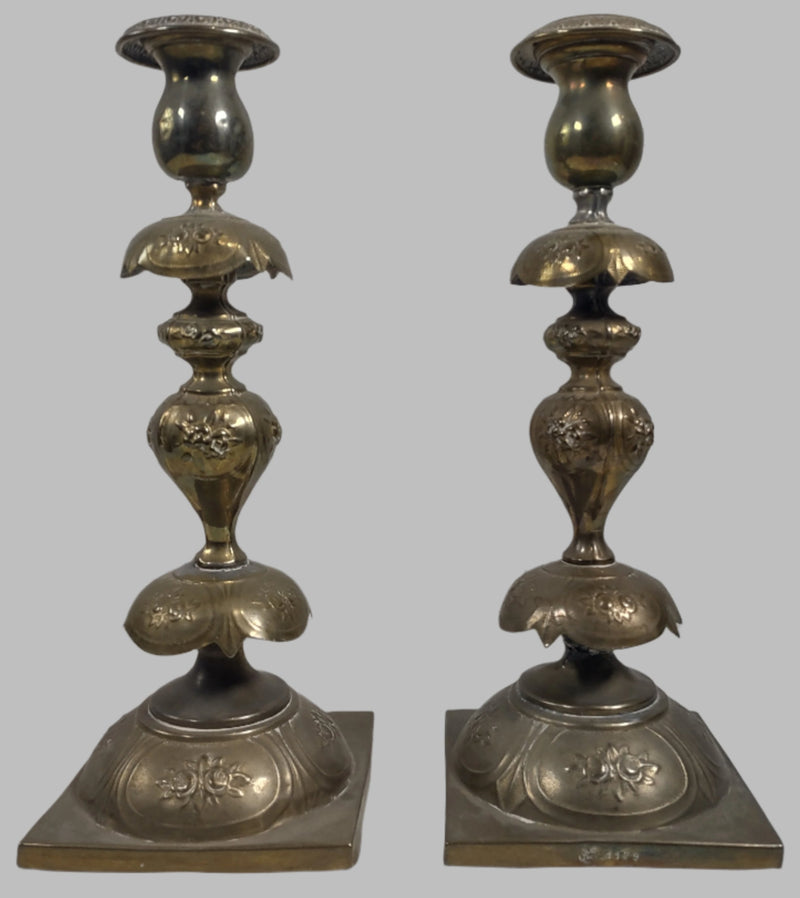 Pair of Antique Candlesticks Holders, Poland 12" Tall Sabbath, Stamped 1129