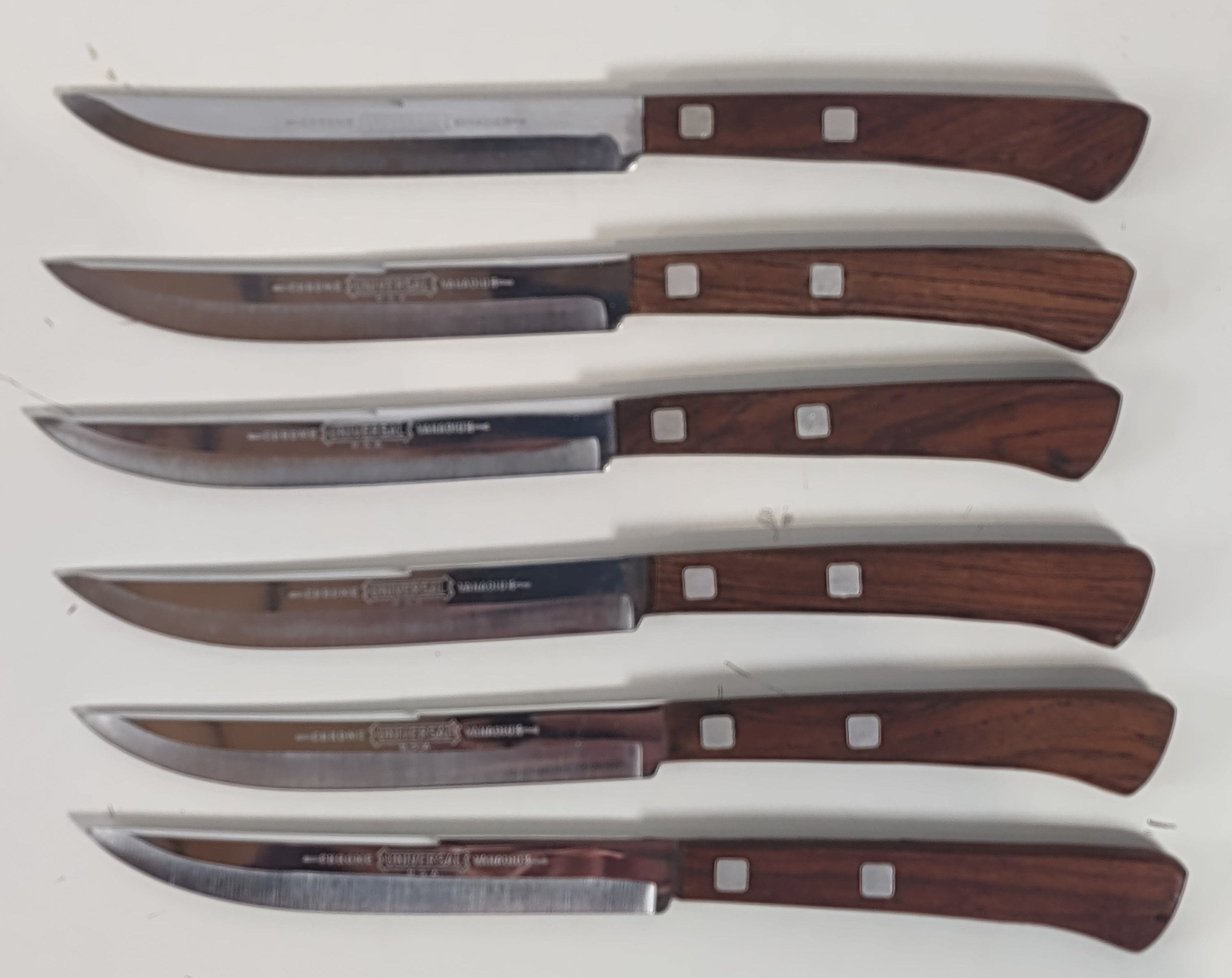 Set of 5 Steak Knives, 1950s Universal Vanadium Chrome , USA W/BOX