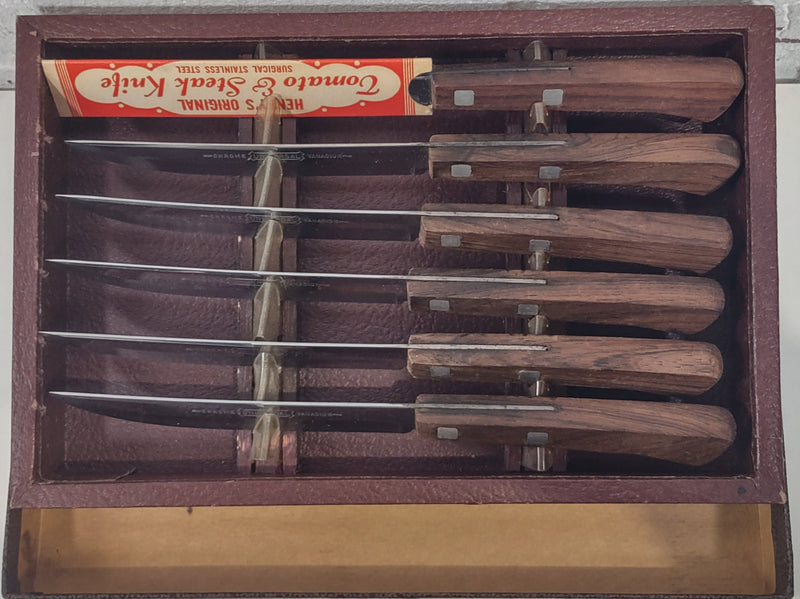 Set of 5 Steak Knives, 1950s Universal Vanadium Chrome , USA W/BOX