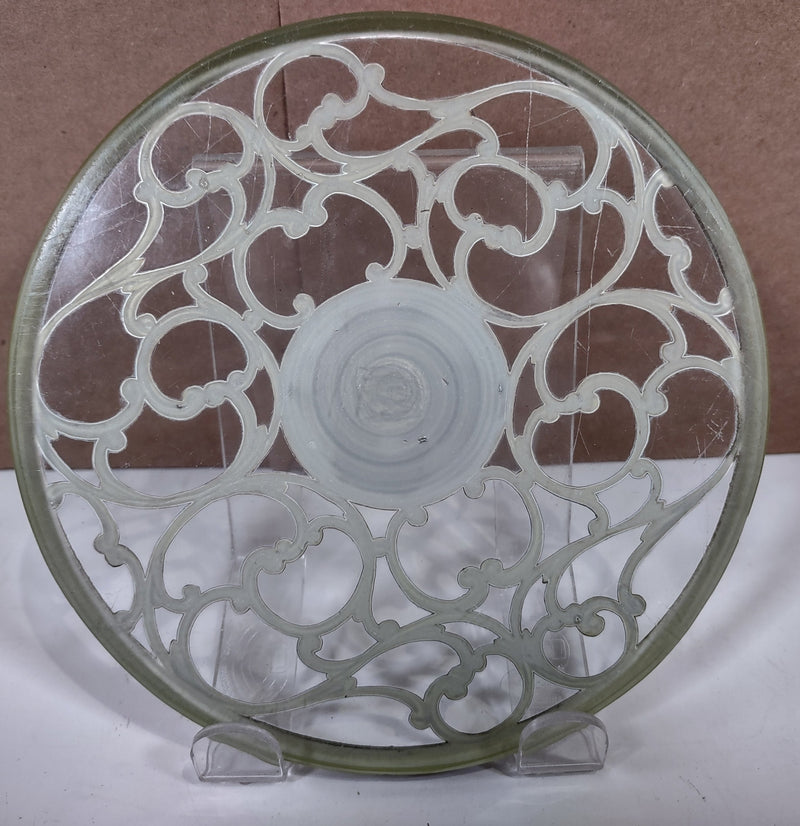 Antique Webster Nouveau Sterling Silver Overlay Glass, Tea Trivet Coaster Tray