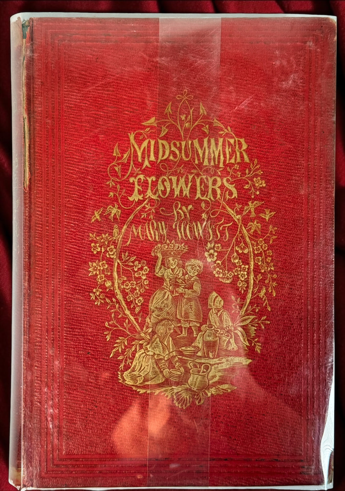 Rare 1854 first Philadelphia edition of Mary Howitt’s Midsummer Flowers, illustrated in original gilt cloth and featuring an early Christina Rossetti poem.