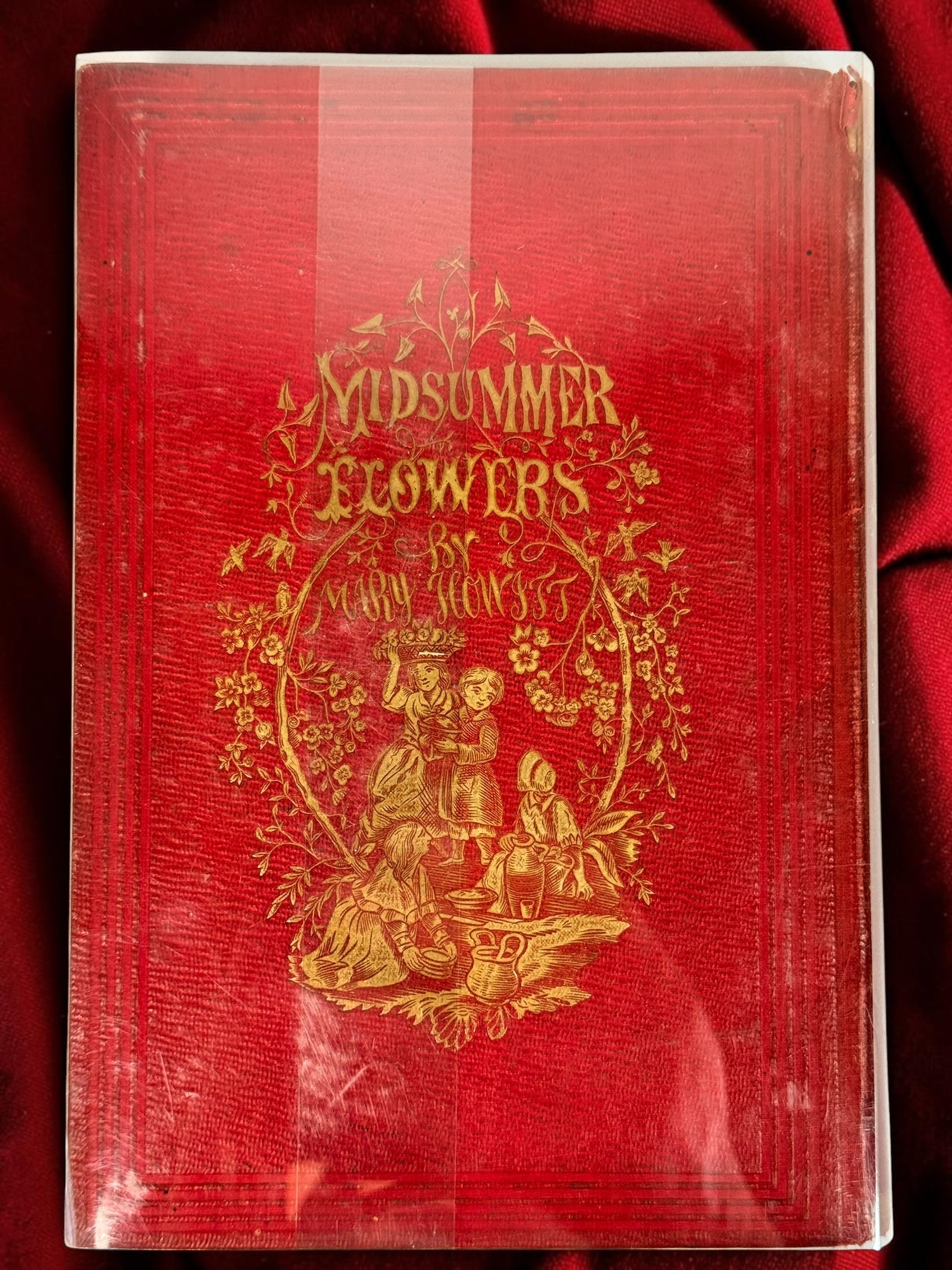 Rare 1854 first Philadelphia edition of Mary Howitt’s Midsummer Flowers, illustrated in original gilt cloth and featuring an early Christina Rossetti poem.