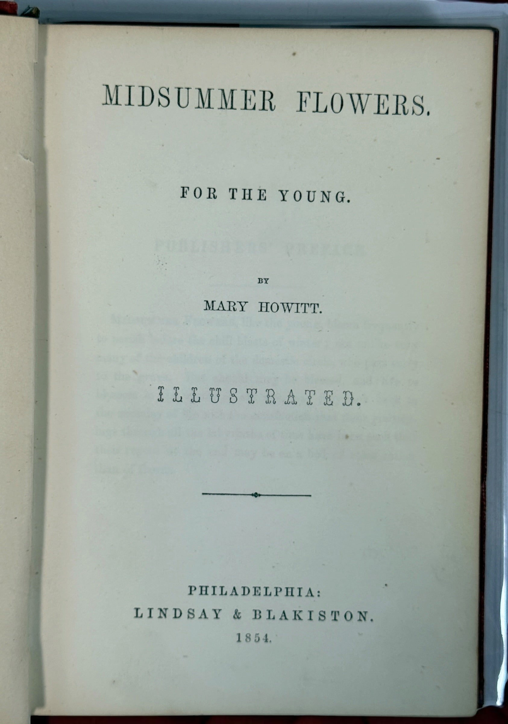 Rare 1854 first Philadelphia edition of Mary Howitt’s Midsummer Flowers, illustrated in original gilt cloth and featuring an early Christina Rossetti poem.