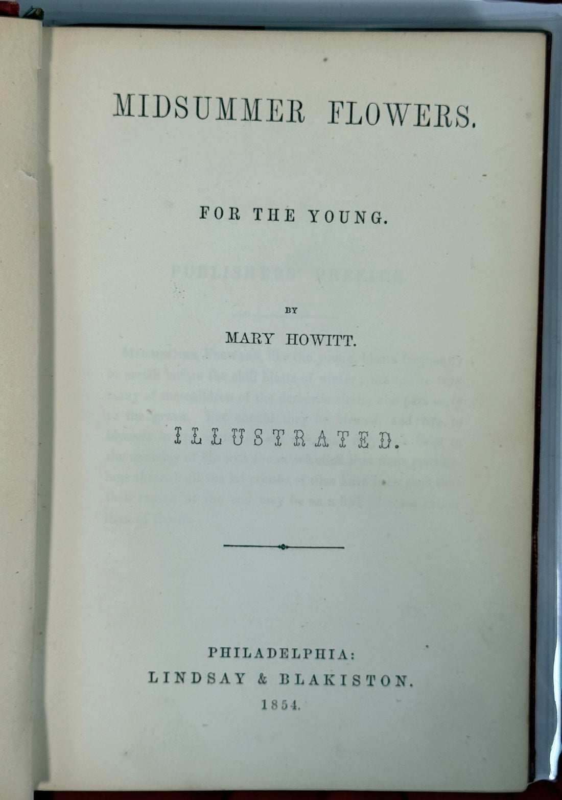 Rare 1854 first Philadelphia edition of Mary Howitt’s Midsummer Flowers, illustrated in original gilt cloth and featuring an early Christina Rossetti poem.