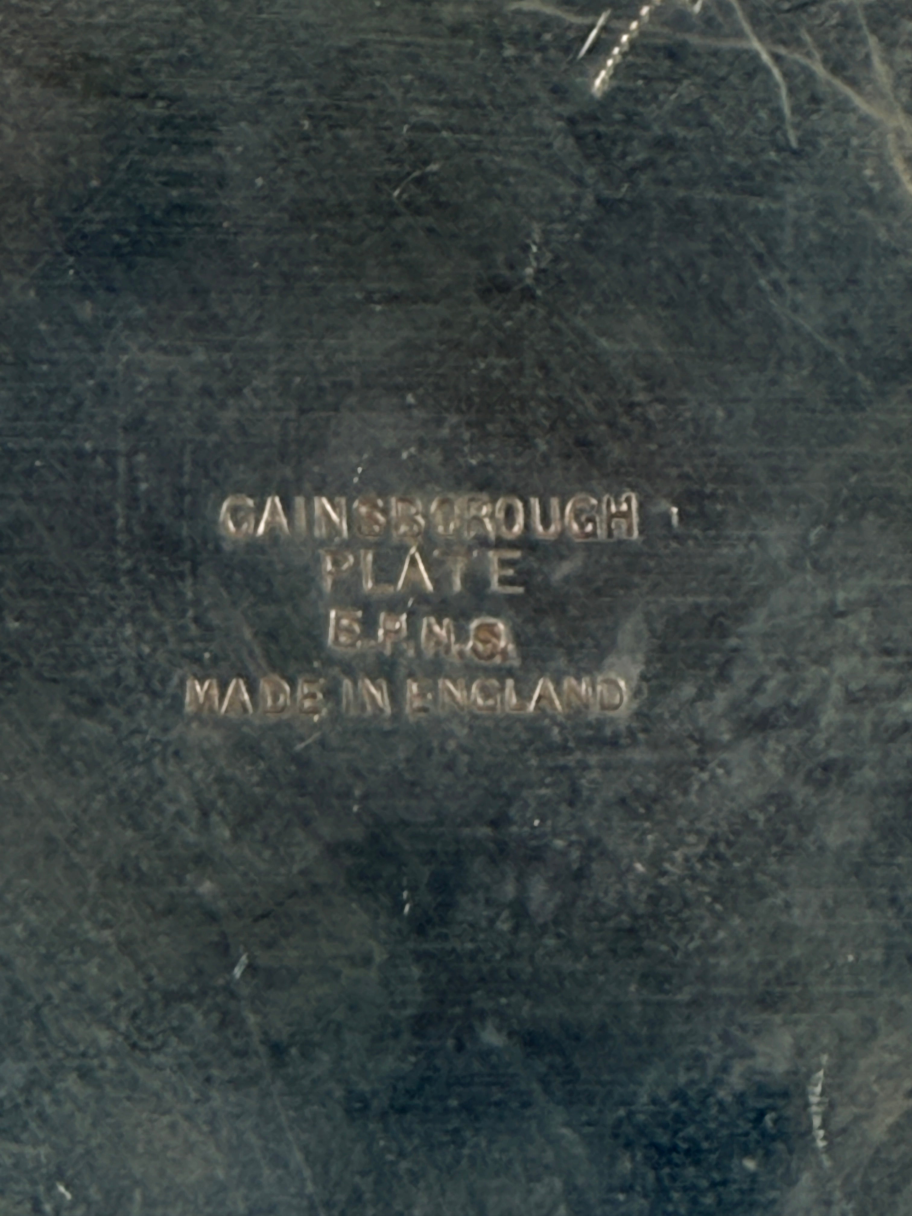 Pot à conserves anglais du milieu du XXe siècle en EPNS, doublure en verre cobalt, assiette Gainsborough.