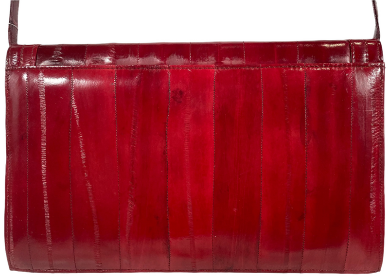 Burgundy Red Eel Skin Rectangular Shaped Shoulder Bag Clutch Purse