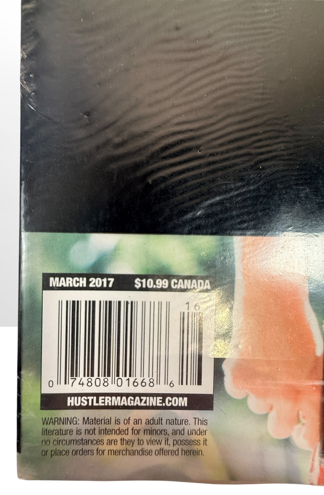 Sealed March 2017 Hustler Magazine Canadian edition. Original unopened adult collectible with opaque retail wrapping and visible Canadian cover price.