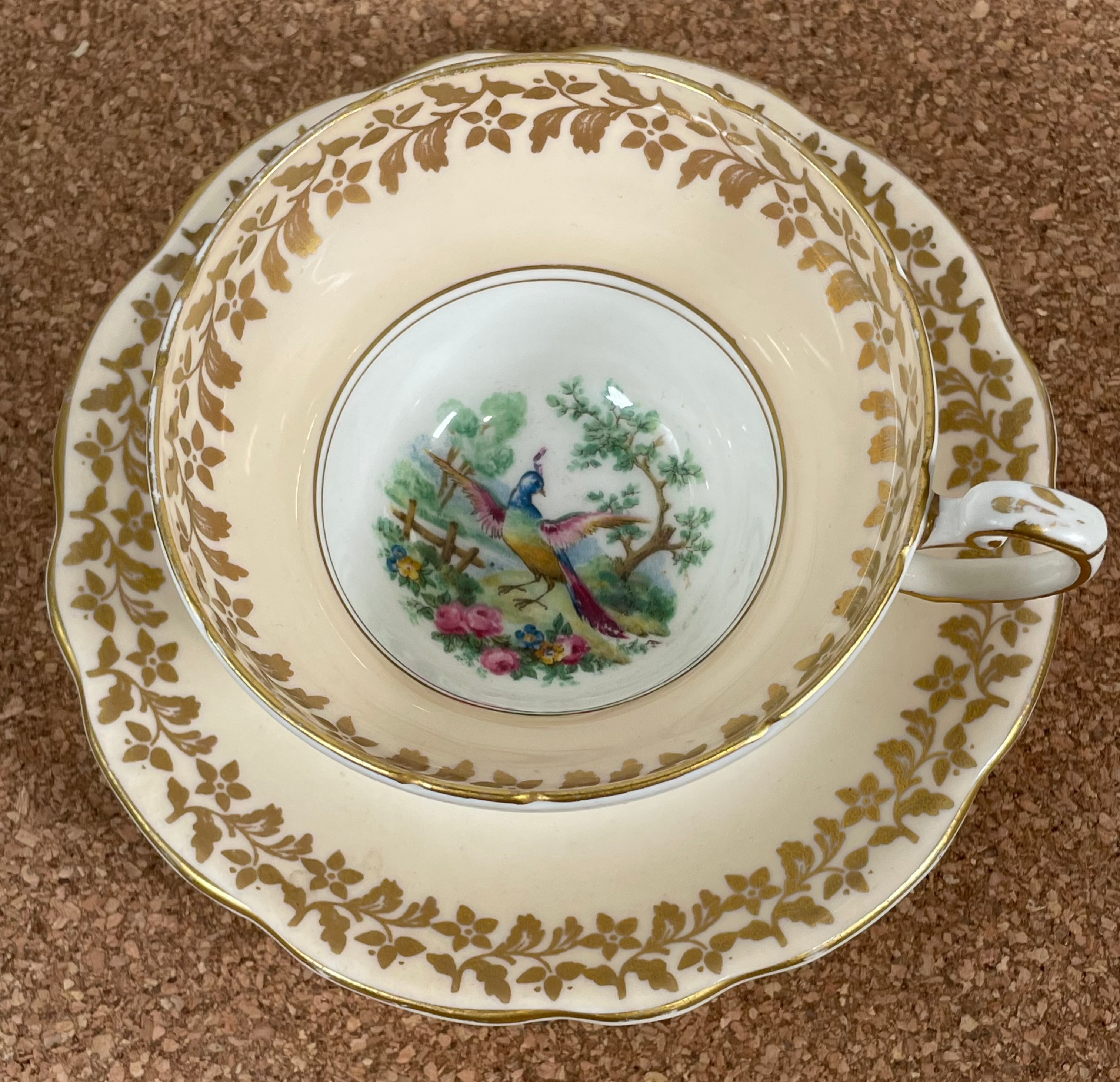 Vintage Foley 1850 EB England Porcelain Tea Cup and Saucer with Gold Accents
