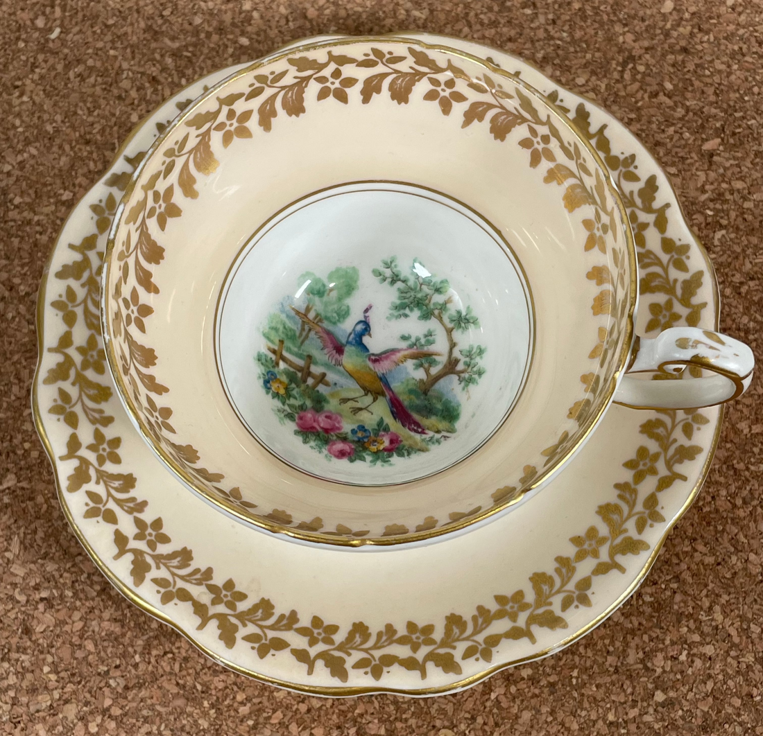Vintage Foley 1850 EB England Porcelain Tea Cup and Saucer with Gold Accents