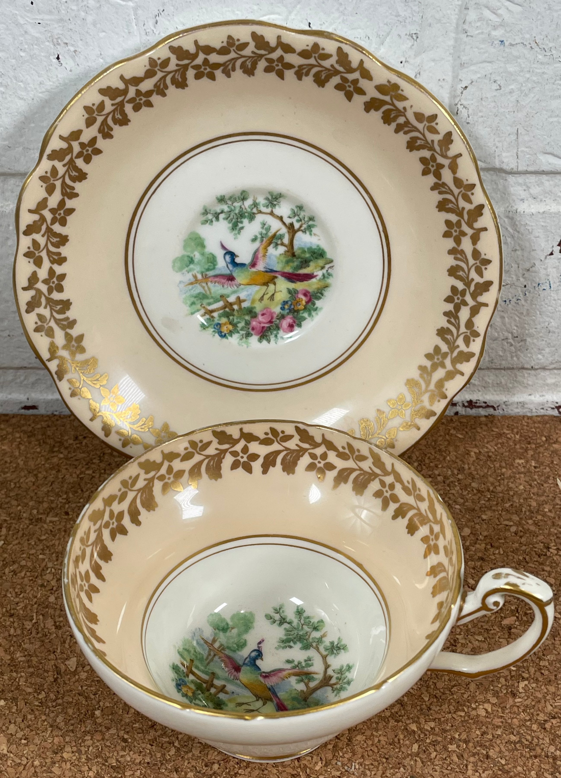 Vintage Foley 1850 EB England Porcelain Tea Cup and Saucer with Gold Accents