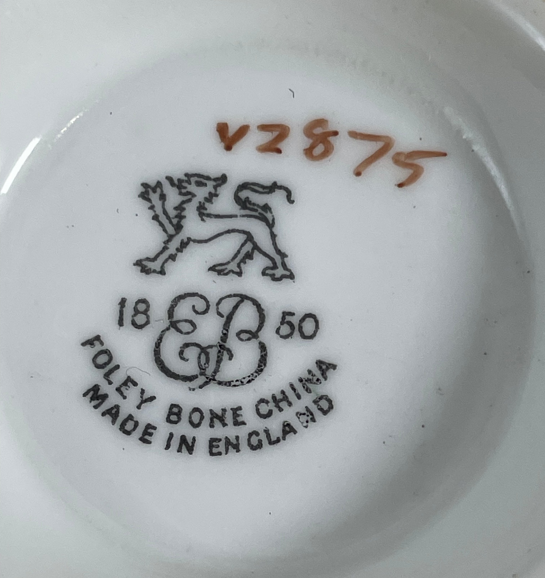 Vintage Foley 1850 EB England Porcelain Tea Cup and Saucer with Gold Accents