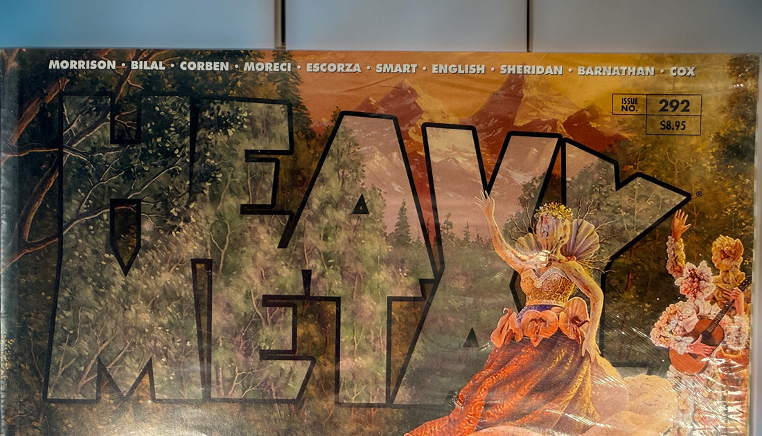 Heavy Metal Magazine #292 Psychedelic Special, 2019, featuring Adrian Cox cover art. Sealed collectible issue with Morrison, Bilal, Corben and more.