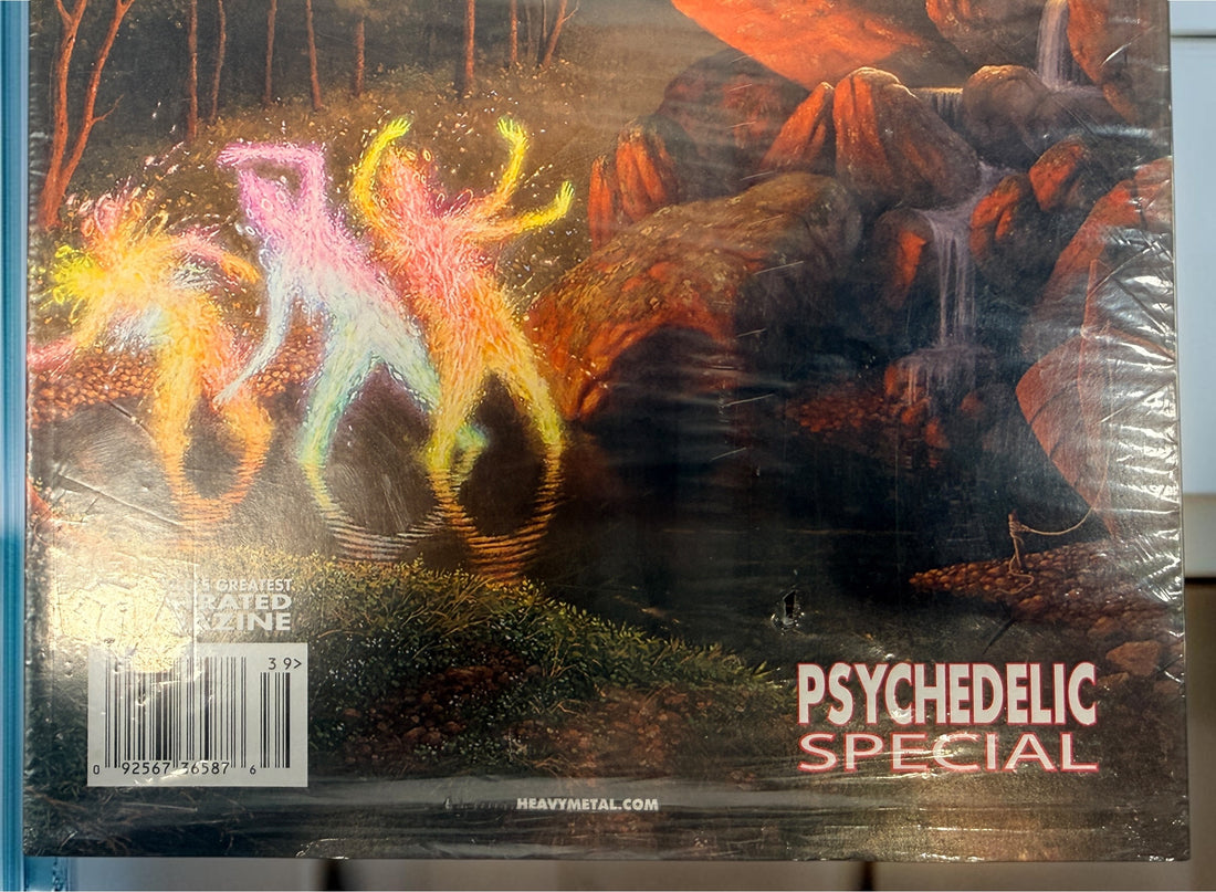 Heavy Metal Magazine #292 Psychedelic Special, 2019, featuring Adrian Cox cover art. Sealed collectible issue with Morrison, Bilal, Corben and more.