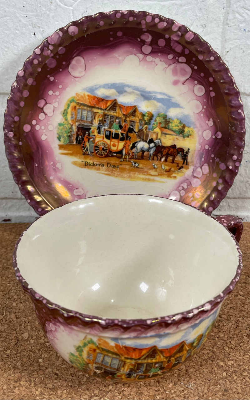 Gray's Pottery - 'Dicken's Days' - Purple Lustre Teacup and Saucer