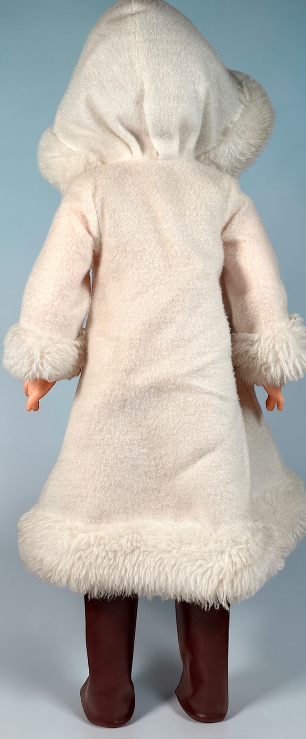 Vintage 32 inch Regal doll made in Canada, 1970s vinyl play doll with sleep eyes and rooted hair. Large nostalgic display piece in good condition.