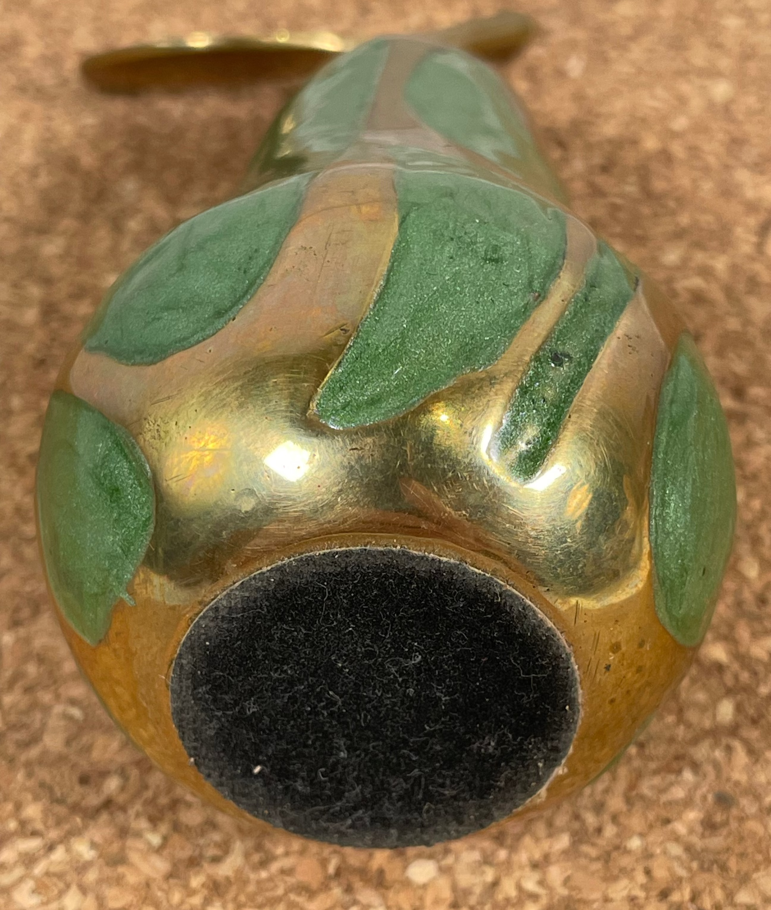 Vintage Pear Figurine Gold Brass Green Enamel Paperweight Home Decor Fruit