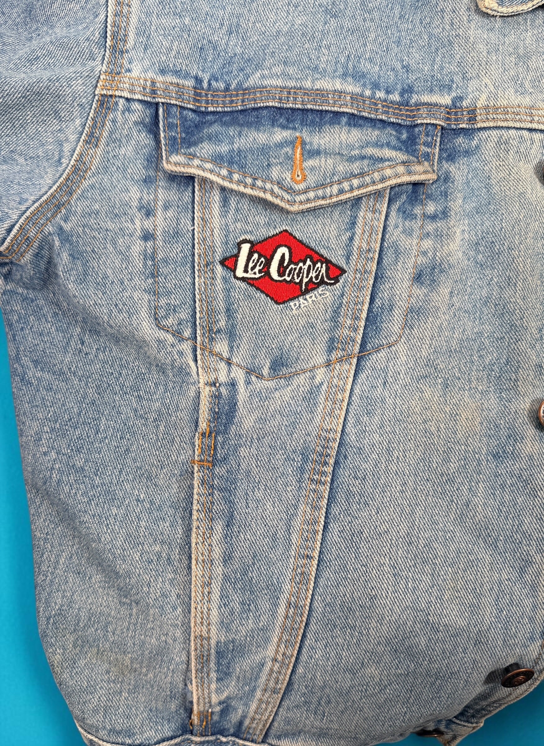 Vintage Lee Cooper Montreal Jazz Festival denim jacket, size M. Made in Canada with embroidered front and back jazz festival graphics.