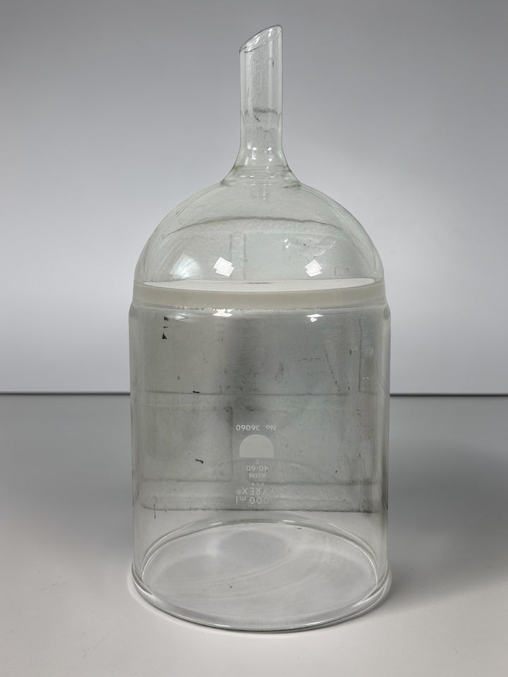 Vintage Pyrex 3000ml laboratory bell jar glass dome. Industrial lab decor, scientific collectible borosilicate glass cloche display piece.